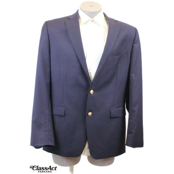 Lauren Ralph Lauren Blazer Men Blue Gold Buttons Suit Jacket Sport Coat Wool 42L - Picture 2 of 10